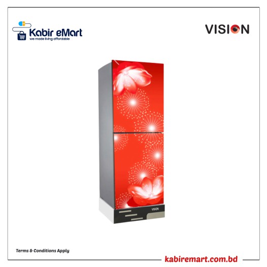 VISION Glass Door Refrigerator RE-185L Digital Lily Flower Bottom Mount Vision Refrigerator