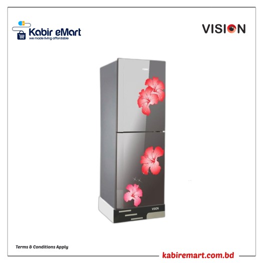 VISION Glass Door Refrigerator RE-238 Liter Mirror Jaba Flower Bottom Mount Vision Refrigerator
