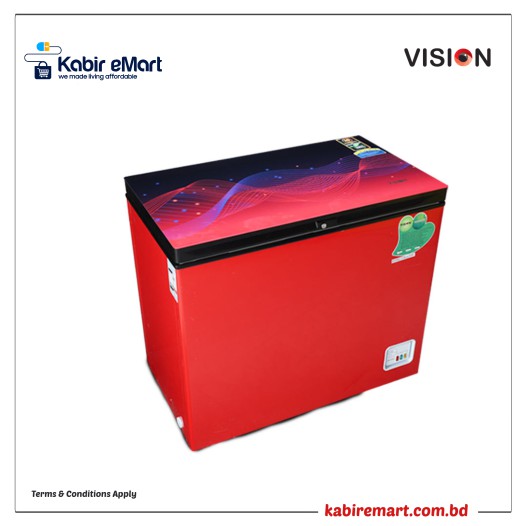 VISION Glass Door Chest Freezer RE 250L Magic Line Maroon Refrigerator