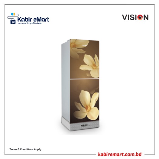 VISION Glass Door Refrigerator RE-160L Golden Poddo Bottom Mount