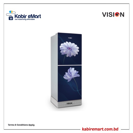 VISION Glass Door Refrigerator RE-160 Liter Blue Daisy Bottom Mount