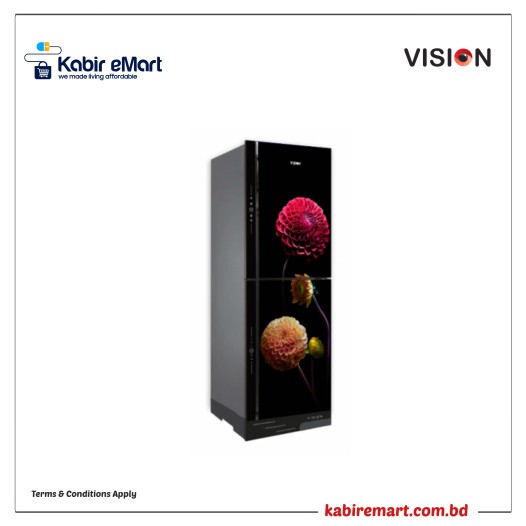 VISION Glass Door Refrigerator RE-330 Liter Mirror Blooming Flower Bottom Mount