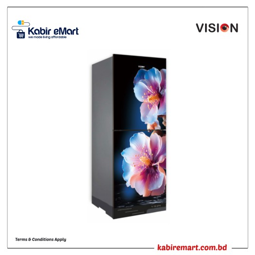 VISION Glass Door Refrigerator RE-216 Liter Hibiscus Flower Bottom Mount