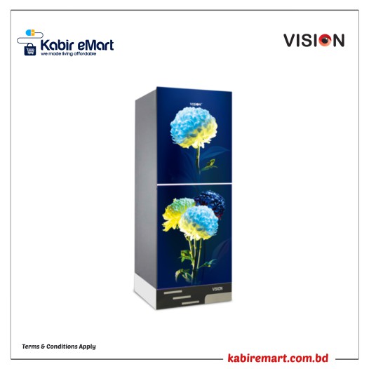 VISION Glass Door Refrigerator RE-216 Liter White Peony Bottom Mount