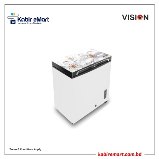 VISION Glass Door Chest Freezer RE-150 Liter White Ice Flower