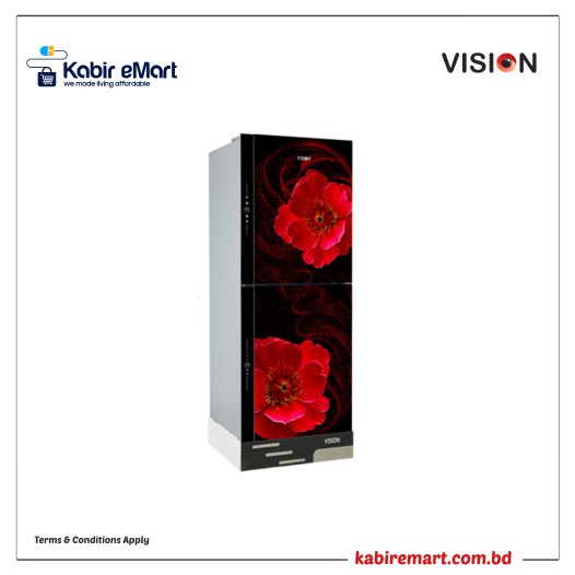 VISION Glass Door Refrigerator RE-216 Liter Red Flax Flower Bottom Mount