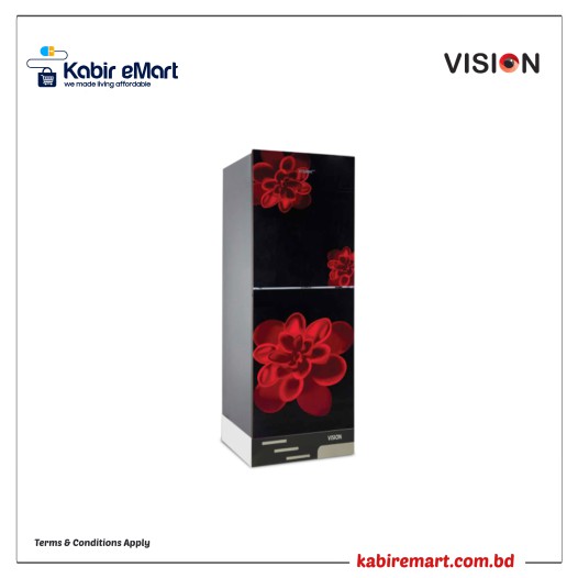 VISION Glass Door Refrigerator Re-200l Red Rose Flower