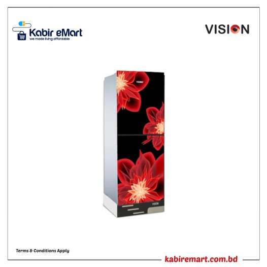 VISION Glass Door Bottom Mount Refrigerator RE-216L Dahlia Red