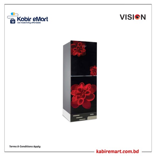 VISION Glass Door Top Mount Refrigerator RE-262L Red Rose Flower