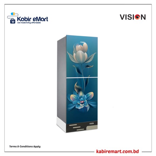 VISION Glass Door Refrigerator RE-180 Liter Sky Blue Flower Top Mount