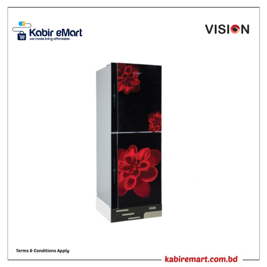 VISION Glass Door Refrigerator RE-356 Liter Red Flower Top Mount