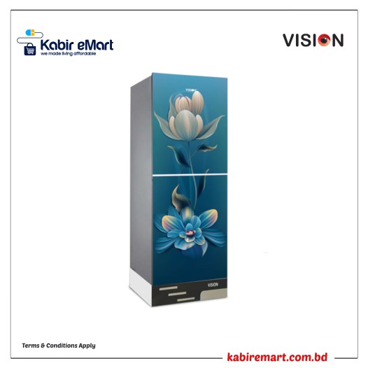 VISION Glass Door Refrigerator RE-150 Liter Sky Blue Flower Top Mount
