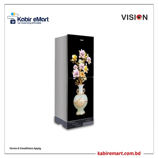 VISION Glass Door Refrigerator RE-150 Liter Vase G Magnolia Floweer Top Mount