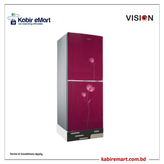 VISION Glass Door Refrigerator RE-142 Liter Red Flower Top Mount