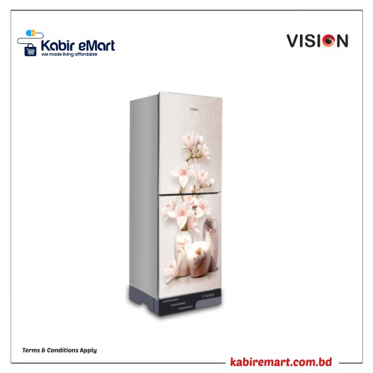 VISION Glas Door Refrigerator RE-222 Liter Vase W Magnolia Flower Top Mount
