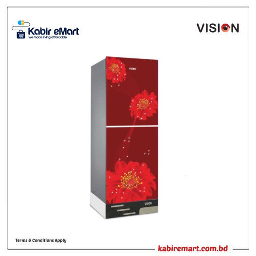 VISION Glass Door Top Mount Refrigerator RE-217 Liter Red Juhua Flower
