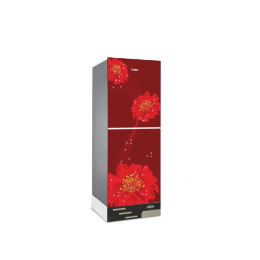 VISION Glass Door Top Mount Refrigerator RE-217 Liter Red Juhua Flower
