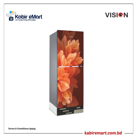 VISION Glass Door Refrigerator RE-185L Lily Orange Bottom Mount