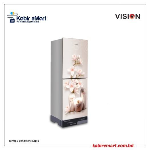 VISION Glass Door Refrigerator RE-200 Liter Vase W Magnolia Flower Top Mount