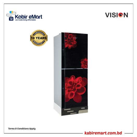 VISION Glass Door Refrigerator RE-356 Liter Mirror White Purple Flower
