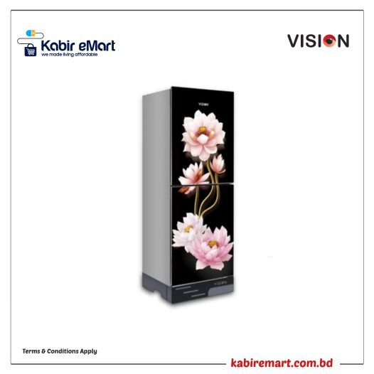 VISION Glass Door Refrigerator RE-142 Liter Dahlia Flower Top Mount