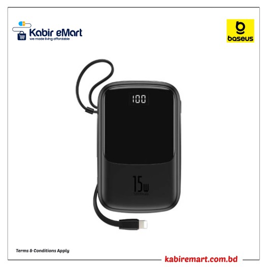Baseus (PPQD-B01) Q pow 3A 15W 10000 mAh Digital Display Power Bank with Built-in Lightning Cable