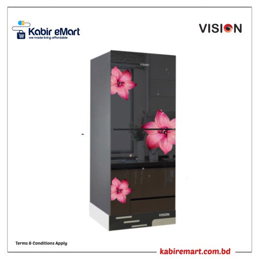 VISION Glass Door Refrigerator RE-200 Liter Mirror Pink Rain Top Mount