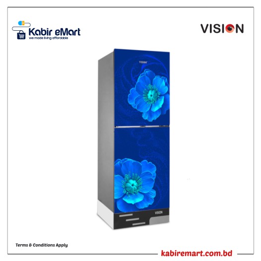 VISION Glass Door Refrigerator RE-142 Liter Blue Flax Flower Top Mount