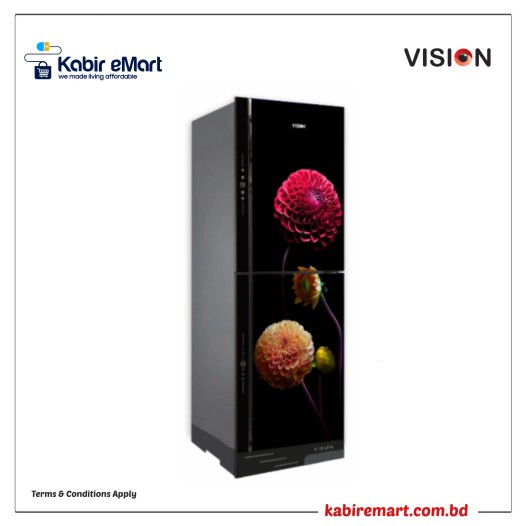 VISION Glass Door Refrigerator RE-330 Liter Maroon Daisy Bottom Mount