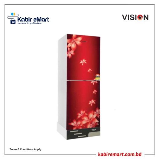 VISION Glass Door Refrigerator Re -222l  Lily Flower- Maroon Top Mount
