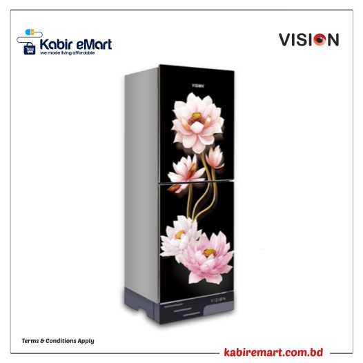 VISION Glass Door Refrigerator RE-142 Liter Lotus Flower Top Mount
