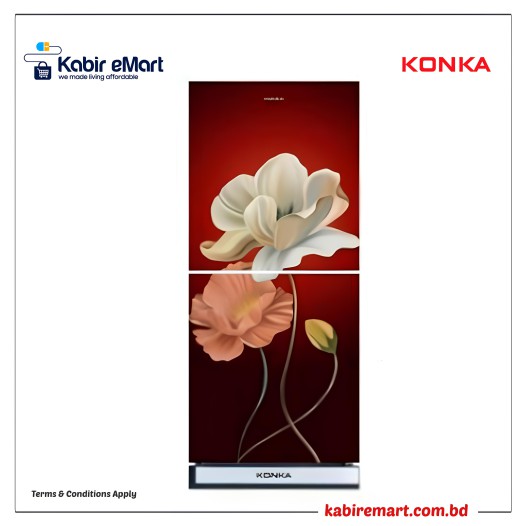 KONKA Refrigerator-KRB-190GB-3D Red Magnolia-2-Door, Bottom Freezer 190 L
