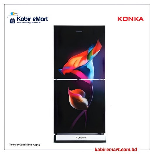 KONKA Refrigerator-KRB-190GB-3D Black Levitae-2-Door, Bottom Freezer 190 L