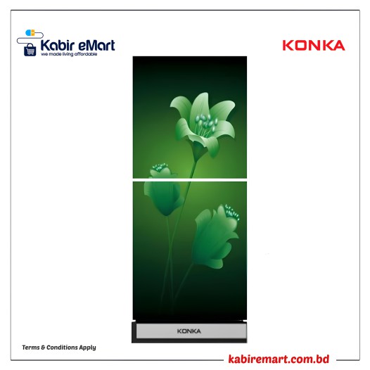 KONKA Refrigerator-KRB-190GB-3D Green Lily-2-Door, Bottom Freezer 190 L