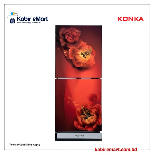 KONKA Refrigerator-KRB-190GB-3D Red Peony-2-Door, Bottom Freezer 190 L