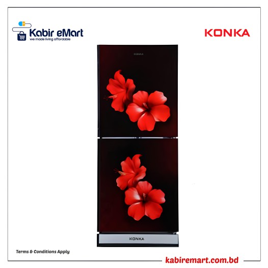 KONKA Refrigerator-KRT-200GB-Red Hibiscus-2-Door, Upper Freezer 200 L