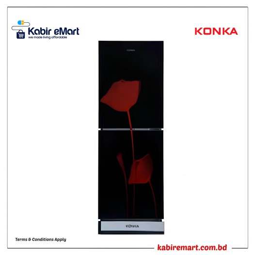 KONKA Refrigerator-KRB-270VB- Glass Mirror Red Tulip, Bottom Freezer 270 L