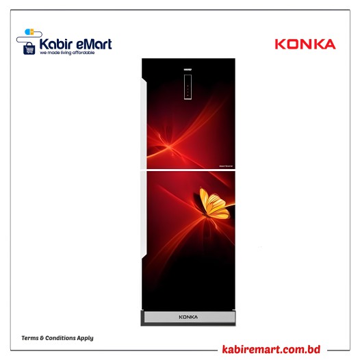 KONKA Refrigerator-KRB-307EVB-3D Red Butterfly, Bottom Freezer, with Digital Display 307 L