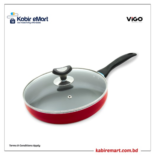 Non Stick Glamour Fry Pan with Lid (Marun) -28 CM Vigo Non Stick Fry Pan