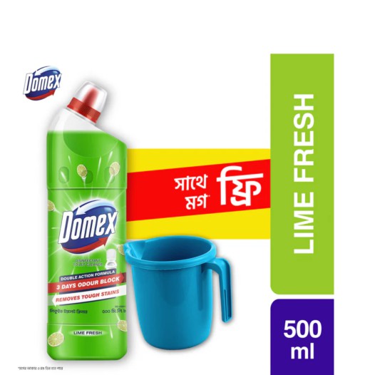 Domex Toilet Cleaning Liquid Lime Fresh 500ml Mug Free