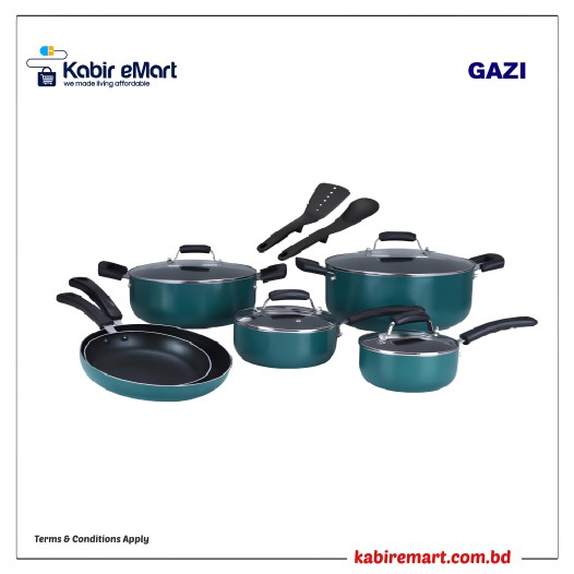 Gazi Non-Stick Cookware Set - PRC-12C Green