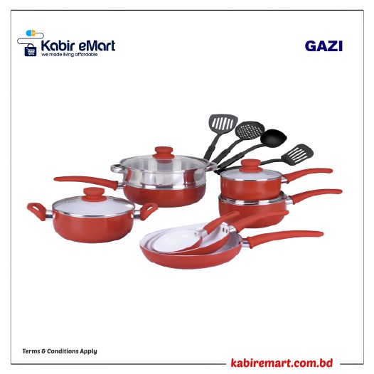 Gazi Non-Stick Cookware Set - PRC-16C Red