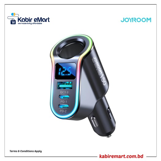 JOYROOM JR-CL21 150W 4 in 1 Cigarette Lighter Car Charger with LED Digital Display