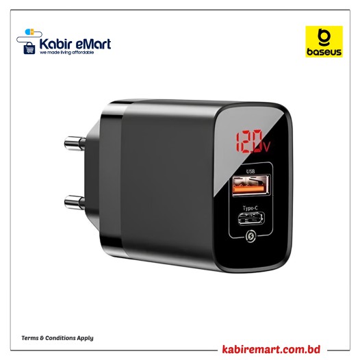 Baseus CCJMHC-A01 Mirror Lake PPS Travel Wall Charger (Voltage / Power Display Quick Charge 3.0 Power Delivery 3.0 USB / USB Type C 18W)