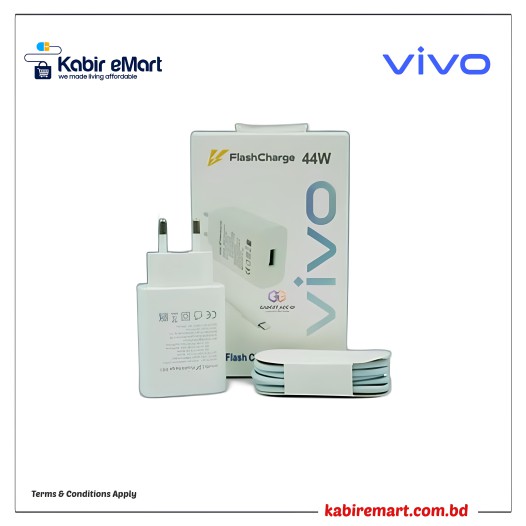 Vivo 44W Flash Charging Adapter With Type-C Cable QuickCharge 4.0 44W Flash Charger