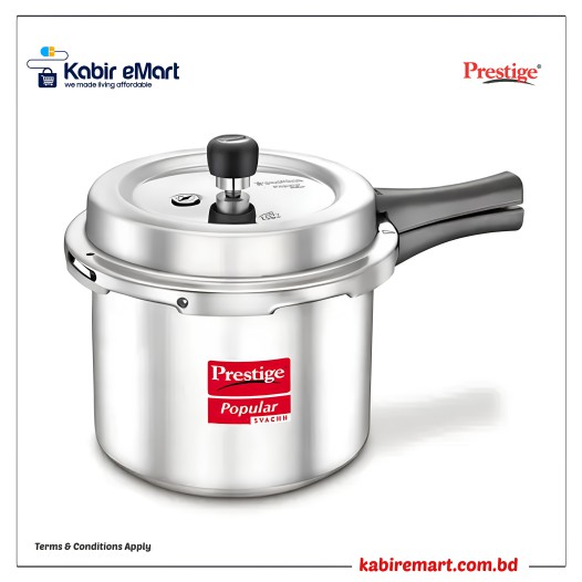 Prestige Popular Svachh Virgin Aluminium Gas and Induction Compatible Pressure Cooker, (Silver)