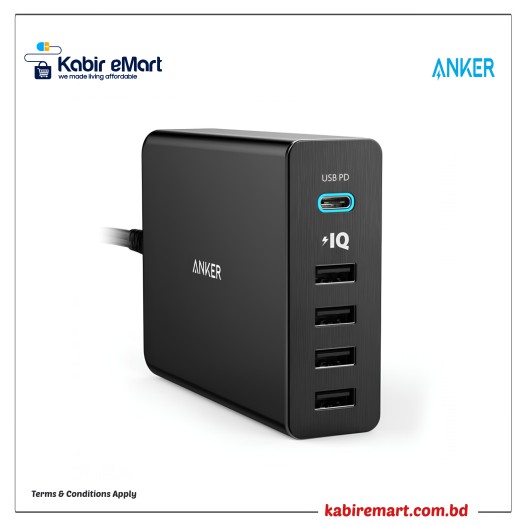 Anker Power Port+ 5 Port USB With USB-C 60W Charger Adapter (A2053)