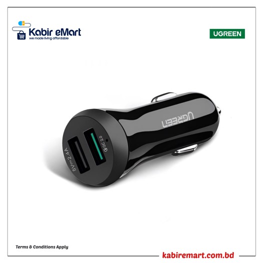 Ugreen 20757 30W Quick Charge 2.0 Dual Port USB Car Charger