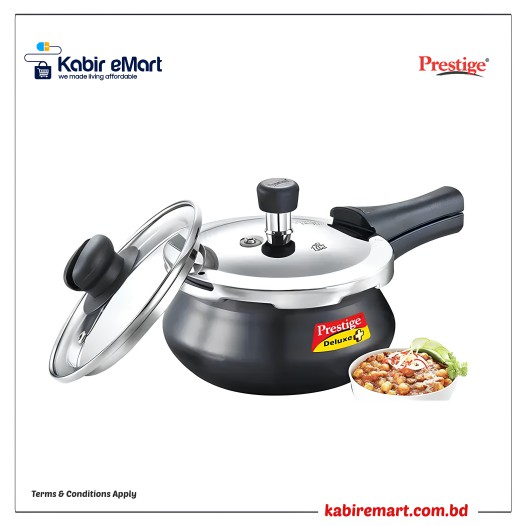 Prestige Deluxe Duo Plus Hard Anodised Gas and Induction Compatible Pressure Handi with Glass Lid, (Black)