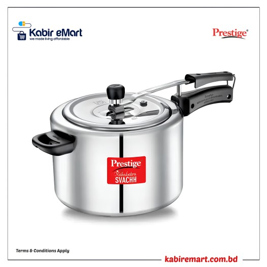 Prestige Nakshatra Svachh Aluminium Inner Lid Pressure Cooker with Unique Deep Lid for Spillage Control, Silver